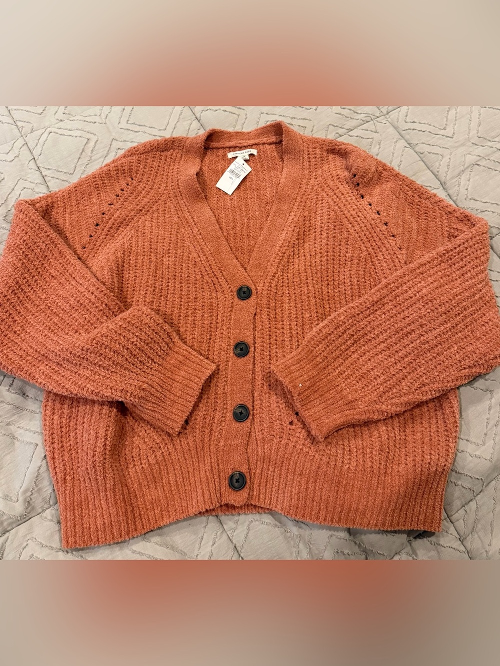 American Eagle Outfitters Rust Button-Front Knit Cardigan